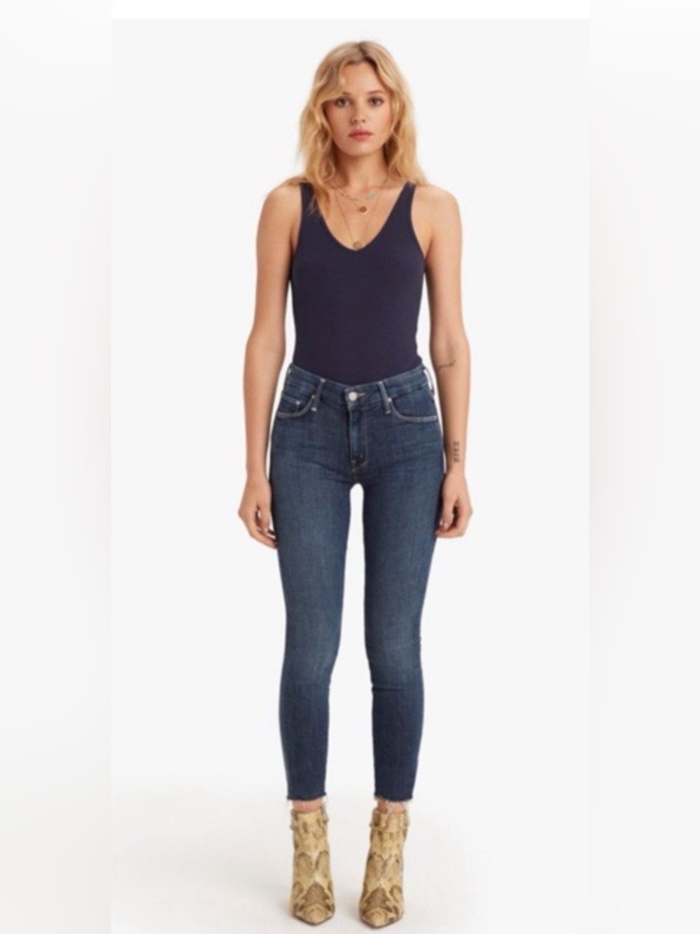 Mother Looker ankle Fray confort andoy Skinny Jeans blue 26